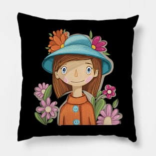 Lady in  Hat with Flowers Pillow