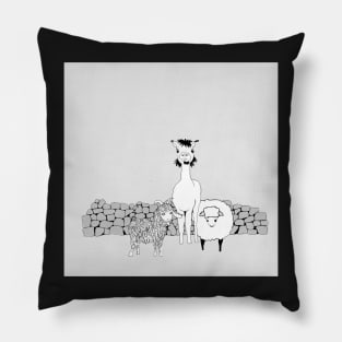 Farm animals by stone wall Pillow