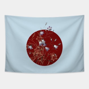 Vintage Blue Flower Botanical Illustration on Circle Tapestry