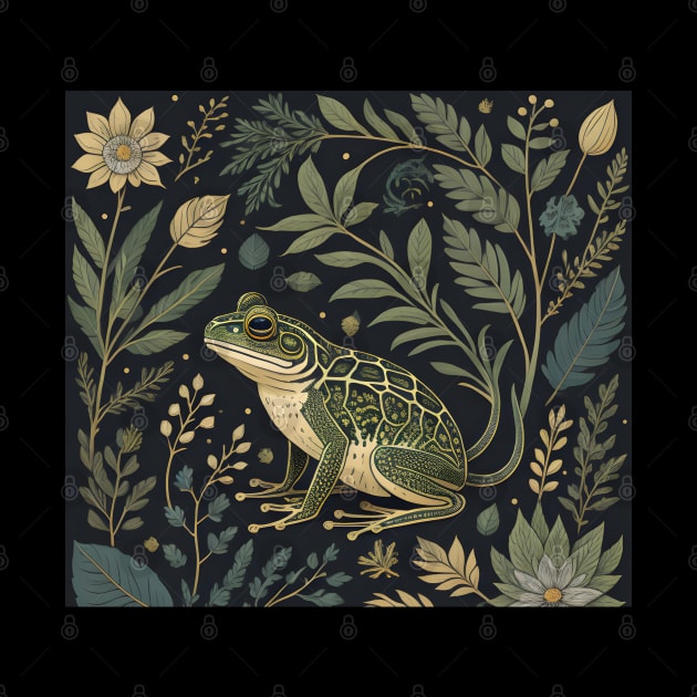 Forest Frog William Morris Textile Art by VivaLaRetro