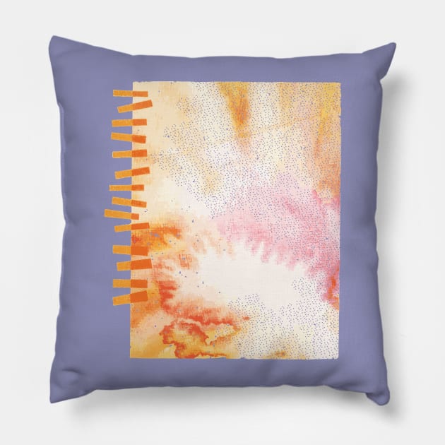 Abstract Watercolor Illustration With Geometric Hatch Marks - Warm Colors Pillow by BastianKNTWR