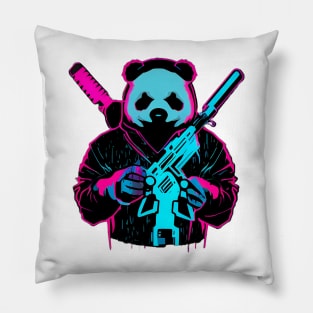Cyberpunk Cyborg Panda With Guns Pillow