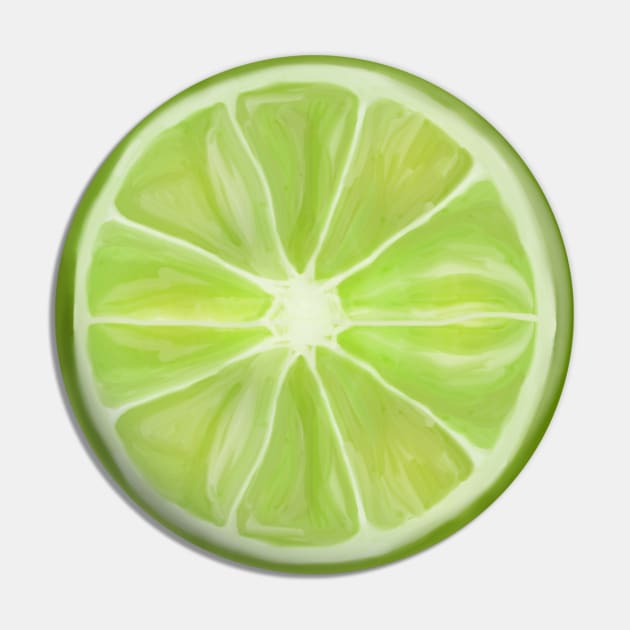 Green Lime Citrus Circle Slice Pin by Art by Deborah Camp