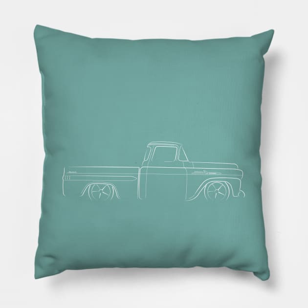 1958 Chevy Apache Fleetside - profile stencil, white Pillow by mal_photography