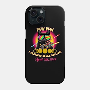 Pew Pew I Survived Solar Eclipse April 8th 2024 Funny Black Cat Wearing Solar Eclipse Glasses Phone Case