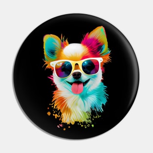 Colourful cool Chihuahua dog with sunglasses Pin