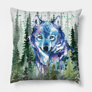 Blue Wolf - Wolf forest - Wolf nature - Wolf drawing - Wolf watercolor Pillow