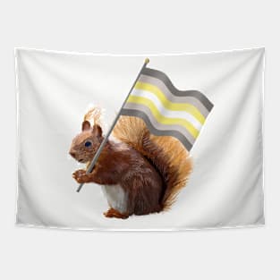 Red Squirrel with a Demigender Pride Flag Tapestry