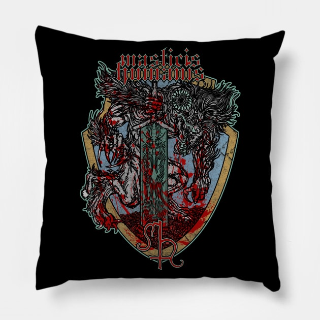 Masticis Humanis Beast Crest Pillow by Pages Ov Gore