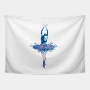 Ballerina silhouette, ballet dancer, dancer, blue abstract watercolor, ballet art, dancers, dancing girl, dance, pointe shoes, tutu dress Tapestry