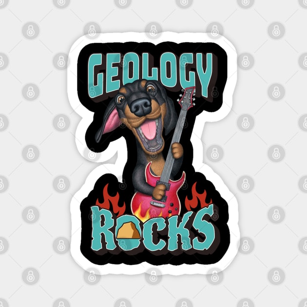 Cute Geology Rocks with dachshund doxie dog playing guitar Magnet by Danny Gordon Art