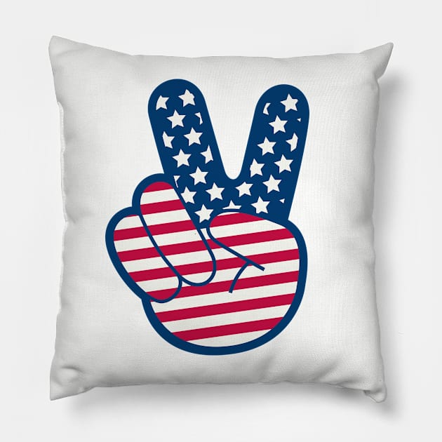 American Flag Retro Peace Sign Hand Pillow by PUFFYP