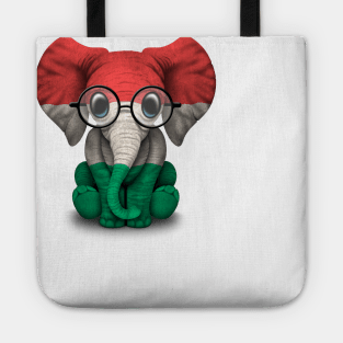 Baby Elephant with Glasses and Hungarian Flag Tote