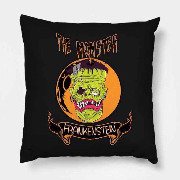 THE MONSTER FRANKENSTEIN-Happy Halloween Pillow by KrasiStaleva