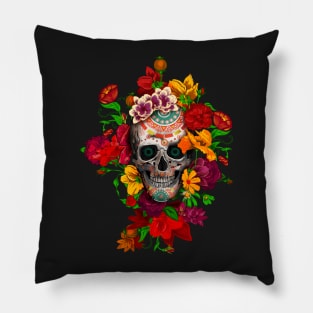 Sugar skull with flowers Pillow