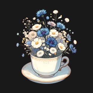 Teacup Bouquet - Delicate Wildflower Porcelain Art T-Shirt