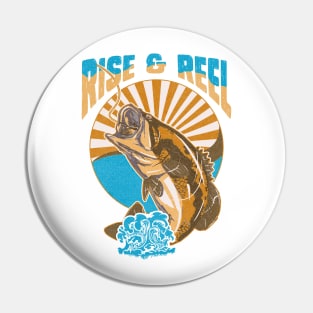 Rise & Reel Large Mouth Bass Lake Fishing Vintage Retro Pin