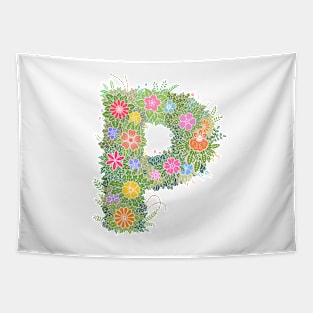 "P" Floral Letter Monogram Tapestry