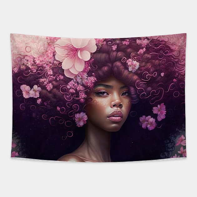 [AI Art] Cherry blossom lady with big hair Tapestry by Sissely