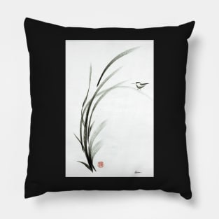 Bamboo Birdie - Sumie ink brush painting Pillow