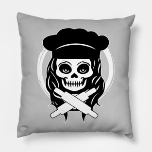 Female Baker Skull and Rolling Pins White Logo Pillow