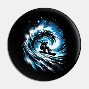 Snowboarder Surfer Snowboard Snow Wave Grunge Pin