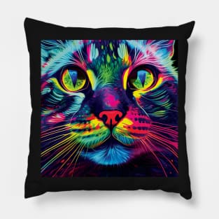 Cat in Neon Colours Pillow