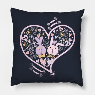 Two Cute Bunnies in Love Pillow