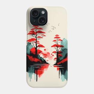 Abstract Watercolor Painting  Rising Sun Bamboo Print Phone Case