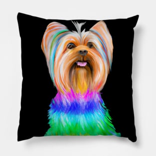 Yorkshire Terrier Dog Rainbow Painting Pillow