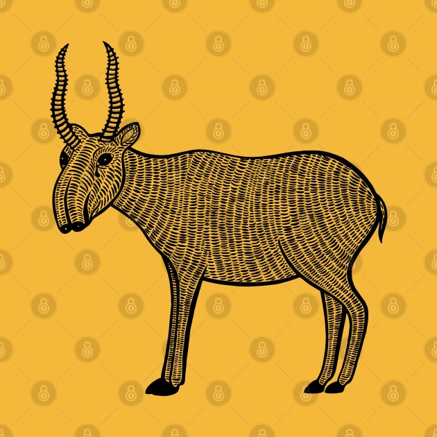 Saiga Antelope - endangered animal drawing by Green Paladin