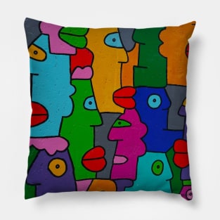 World Of Colorful Faces Pillow