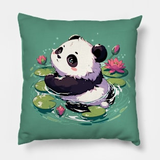 Cute Anime Panda Bear Bath With Water Lily Pillow