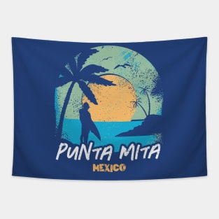 Retro Sunset Punta Mita Mexico Surfing // Retro Surfer Beach Tapestry