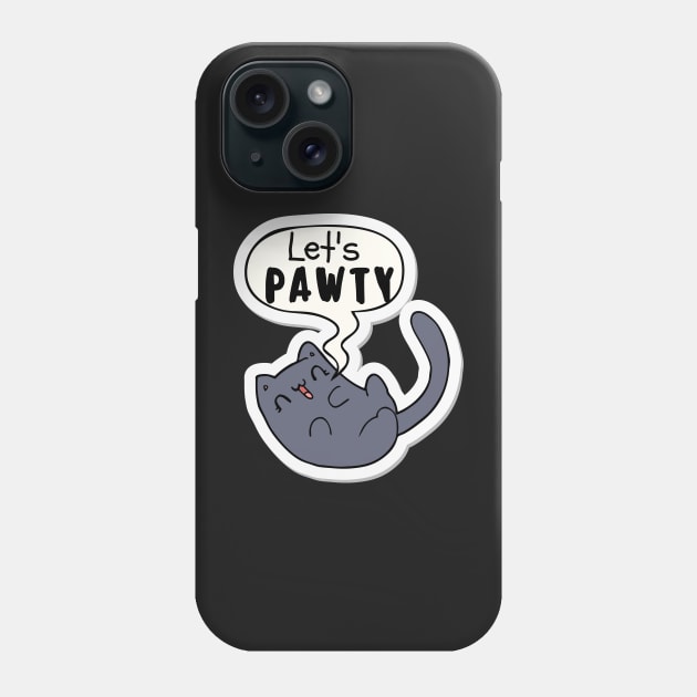 Let's Pawty Grey Cat Cartoon Phone Case by leBoosh-Designs