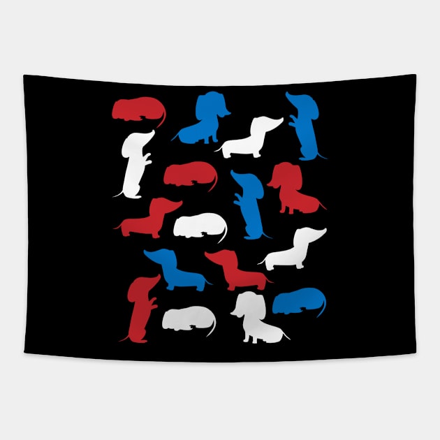 Patriotic Dachshunds Dog America Flag 4Th Of July Tapestry by klausgaiser