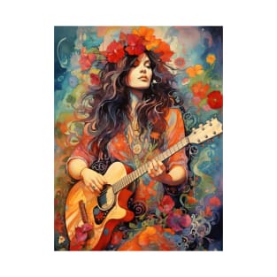 Hippie girl playing guitar T-Shirt
