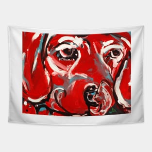 Yellow Lab in Red Tapestry