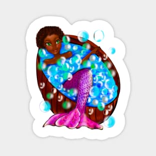 Mermaid spa day- Black anime mermaid in bubble bath. Pretty black girl with Afro hair, green eyes, Cherry pink lips and dark brown skin. Hair love ! Magnet