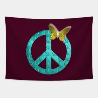 Pastel Blue Peace Sign with Butterfly Tapestry
