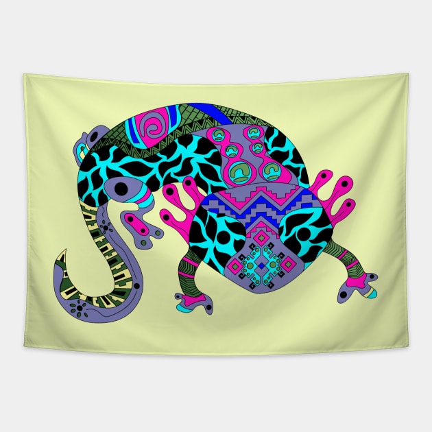 mayan axolotl ecopop Tapestry by jorge_lebeau