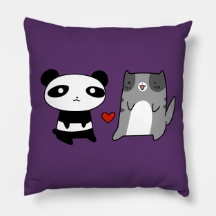 Panda and Blue Cat Love Pillow