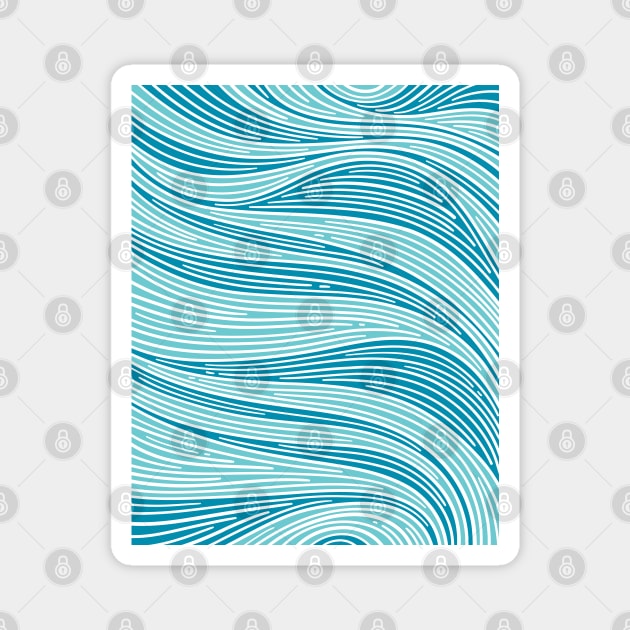 Flowing Doodle in Blue and Teal With White Lines Magnet by azziella