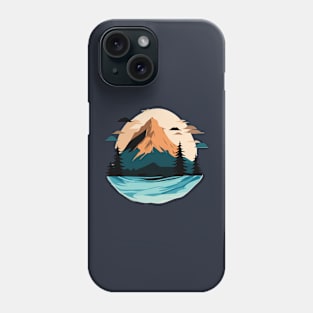 t-shirt design, painting of a mountain with trees and water, a detailed painting Phone Case