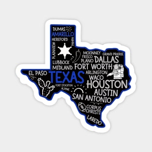Amarillo Texas cute map Houston San Antonio Dallas Austin Fort Worth El Paso Magnet