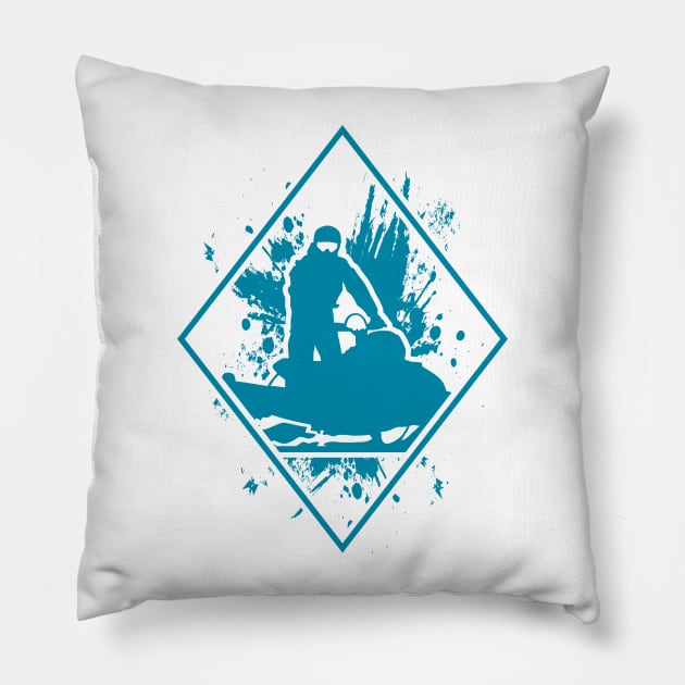 Snow swirls around the snowmobile Pillow by Modern Medieval Design