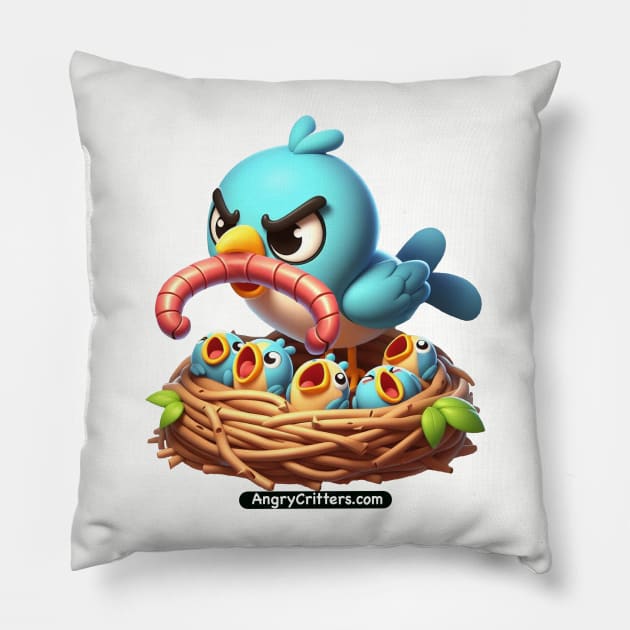 Angry Critters - Momma Bird with Baby Birds Pillow by Angry Critters