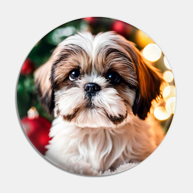 Cute Shih Tzu Christmas Puppy Pin by nicecorgi