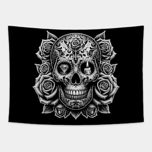 Gothic Florals and Skull Tapestry