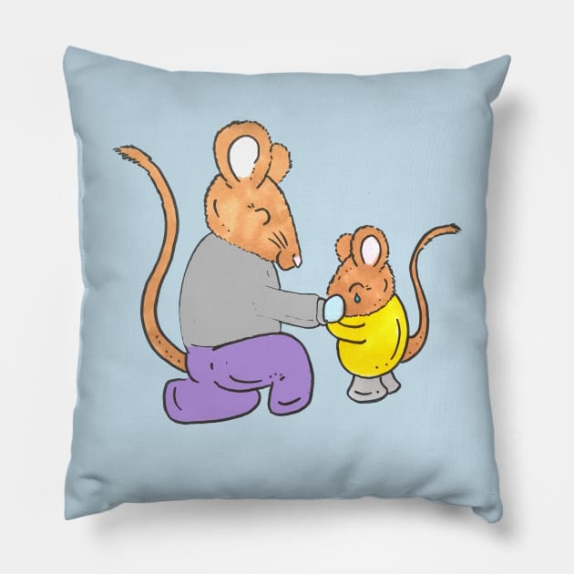 Dry Your Tears, Mouse and Baby Mouse Illustration Pillow by Squeeb Creative